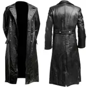 German Classic Officer Ww2 Military Uniform Black Leather Trench Coat L