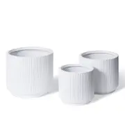 3pc E Style Tarian Fibrestone Planters Set Home/Garden Decor 34/41/49cm White