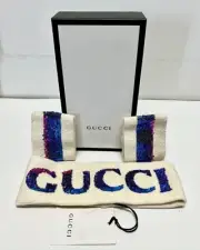 GUCCI White Rainbow SEQUIN HEADBAND WRIST CUFF Set Sport Retro Medium Cotton