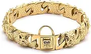 Big Dog Chain Collar with Buckle Strong Heavy Duty 32MM Thick Wide Stainless Steel Metal Gold Cuban Link Choke Chain Collar for Large Dogs (Color : Gold, Size : 32mmx35cm)