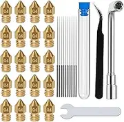 20PCS 0.4mm MK8 Nozzle with Wrenches Tweezers Cleaning Needles Compatible with Makerbot CR-10 Ender 3 5 Anycubic Kobra Mega KP3S Prusa I3