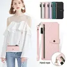 For Samsung Galaxy Z Fold6 Fold5 Fold4 Fold3 PU Leather Strap Zipper Wallet Case