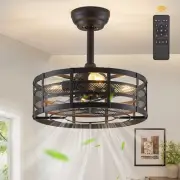 16In Caged Ceiling Fans with Lights and Remote, Black Fandelier Ceiling Fan with