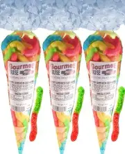 Gummy Worms Neon Sour (3 Pack) Gummi (NET WT 30 OZ) Gourmet Kruise® Gift Bags