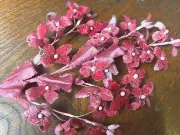 vintage velvet silk satin 1940s leaves flower Japan 1 spray cherries jubilee
