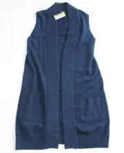 New $298 Pure Amici 100% CASHMERE Sweater Vest Open Cardigan Women SMALL S Navy