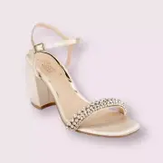 Jewel Badgley Mischka Jeweled and Satin Lori Block Heel Sandal Size 8.5
