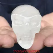 0.24LB Natural Clear Quartz Aliens Skull Quartz Crystal Hand Carved Reiki XK647