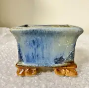 Brand New Hand made Clay Enamel Glazed Succulent Pot/planter Drainage Square#198