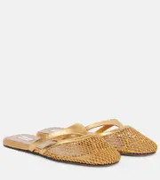 [Alaia] Alaïa Infradito leather and fishnet mules AU 6 gold