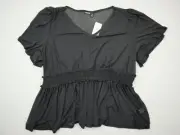 Torrid Shirt Women 4X Black Mesh Flutter Sleeve Smocked Waist V-Neck Sheer New