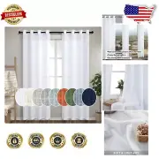 Farmhouse Chic 86 Inch White Linen Curtains - Light Filtering Grommet Top
