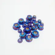 5PCS Burning Blue M5 M6 M8 M10 GR5 Titanium Flange Hex Nut For Motorcycle Bike
