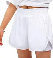 [MEILONGER] Girls' Shorts Swimming Trunks 2 in 1 Boys Board Shorts Kids Short Lightweight Casual Swimsuit Swimwear with Compression Inner Shorts Adjustable Drawstring, 25002 White, 152-164