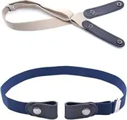 [ANDRESLAD] 2pcs Adjustable Elastic Waist Belt for Jeans and Dresses No Buckle Stretch Belts Navy Blue Beige Unisex Design for Comfort and Style