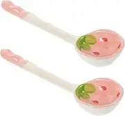 BESTYASH 2Pcs Decorative Fruit Pattern Ceramic Spoons Set Long Handle Kitchen Spoons for Dining Table Ergonomic Grip for Easy Handling for Restaurants and Home Use