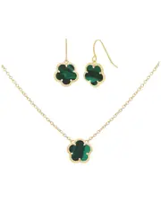 Jankuo Flower 14K Synthetic Emerald Earrings & Necklace Set