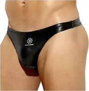 [Alienjoy] Men's Leather Thong Underwear Briefs Sexy Thong Faux Leather G-String Bikini Underwear Briefs