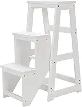 Wooden Step Ladder,Lightweight Folding Step Stool with Wide Platform and Sturdy Wide Pedal, Portable Stepladder, Home and Kitchen Step Ladder for Indoor Outdoor-White
