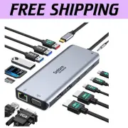 Selore USB C Docking Station - Dual HDMI, VGA, 100W PD, Ideal for Windows & Mac