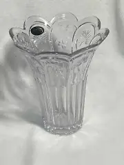 Vintage Heavy Lead Crystal Clear Glass Vase W/ Mixed Floral Patterns NEW