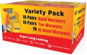 Hand, Toe, & Body Warmers Variety Pack - 30 Total, 10 Pairs Each