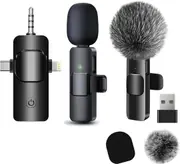 Wireless Lavalier Microphone 3-in-1 for iPhone, Android, USB-C & Cameras – Noise Reduction Mic for Video, Vlog, YouTube, TikTok