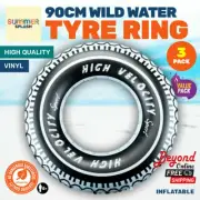 Summer Splash 3PK Inflatable Swim Rings Tyre Design Summer Fun Beach Pool