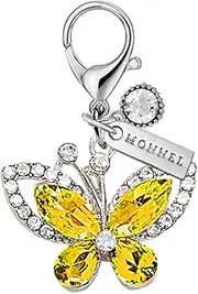 [Monnel] MC603 Little Crystal Butterfly Lobster Clasp 3D Charm for Women with Velvet Bag (Yellow,1 Piece)