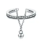 Silver plating Stackable Heart Chain Double Layer Ring for Women Wedding Jewelry