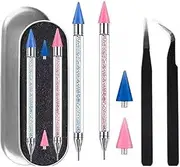 BRIOTA Rhinestone Picker Dotting Pen Set, 6 Pcs Dual-Ended Rhinestone Picker Tool Wax Pen, Wax Head Tip Pencil Picker for DIY Nail Art, Diamond Painting Tools with 2 Extra Wax Tips and 2 Tweezer