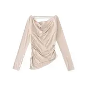 Long Sleeve Cold-Shoulder Plain T-Shirt Almond - M