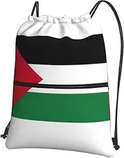 EdWal Palestine Flag Print Drawstring Backpack Gym Bags Sports Bags With Zipper Pocket For Travel Beach, Black, One Size