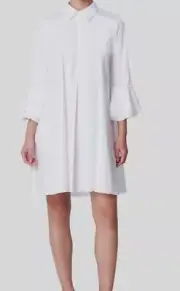 $1590 Carolina Herrera Womens White Collared Cascading Ruffle-Sleeve Dress Sz 12
