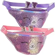 [Minkissy] 2 Pcs Glitter Waist Bags for Adjustable Sequin Fanny Packs Cute Cartoon Animal Design Versatile Travel Purses