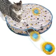 Automatic Cat Toys Ball, Rechargeable Interactive Cat Ball with Combining Cloth, Motion Activated Chirping Cat Toy, Hide and Seek Cat Toy with LED Light (Blue)