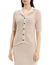 Theory Open Knit Camp Collar Top