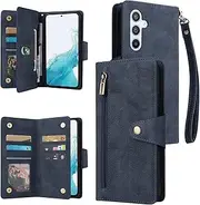 [YocoverTech] for Samsung A54 5G Case,for Galaxy A54 5G Wallet Case[6 Card Slots and 1 Zipper Coin Pocket] PU Leather Stand Flip Cover with Wrist Strap[6.4 inch]-Blue