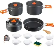 Camping Cooking Set - Portable Outdoor Cookware, Lightweight Camping Utensils | Non Stick Camping Pots Pans, Compact Hiking Cookware Set, Backpacking Kitchen Gear, Travel Cooking, Food Grade Material