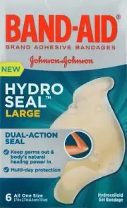 Band-Aid Adhesive Bandages Dual Action Hydro Seal Large All One Size 6Ct 12 Pack