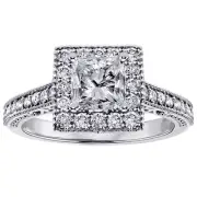 1.40 CT Square Halo Princess Cut Diamond Engagement Ring in Platinum