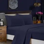 Super Soft Flat & Fitted Sheet Set - King Single Size Bed - Midnight Blue