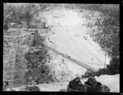 Nepean Dam wall construction site & a steel frame walking bridge ac- Old Photo