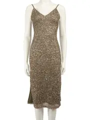 Brown Sequinned Midi Dress