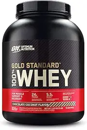 OPTIMUM NUTRITION Gold Standard 100% Whey Protein Powder, Chocolate Coconut, 2.27kg - [2024/2025 plastic neck band packaging may vary]