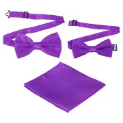 Bow Tie for Men, Adjustable Bow Ties with Pocket Square(Dark Purple, 2Size)