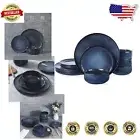 Chic 12-Piece Stoneware Dinnerware Set for 4 - Deep Sea Blue, Dishwasher Safe
