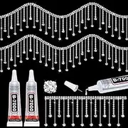 Tetutor Rhinestone Trim Fringe with B7000 Glue, 1 Yard Irregular Rhinestone Fringe Belt Rhinestone Tassel, Sparkle Diamond Fringe Rhinestone Ribbon Tassel Chain for DIY Clothing Wedding Decoration