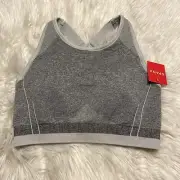 Spanx Medium Sports Bra Gray Seamless Sculpt Wireless Pullover Crossback NEW