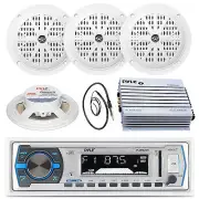 5.25" Black Marine Speakers, Pyle AUX AM FM Radio,Antenna, Marine 400W Amplifier